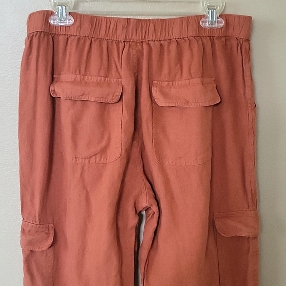 Nicole Miller Orange 100% Linen Cargo Joggers - Size Large - Picture 8 of 9
